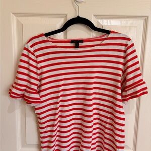 J. Crew Red & White Striped Ruffle Sleeve Tee size XS